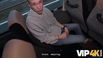 Pretty big titted lady is fucking in the bus