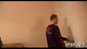 Hot threesome fucking with young honey and two hunks