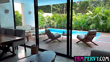 Horny latina step sister cant resist stepbros big dick and rides it on a trip