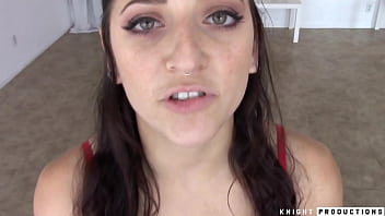 Green eyes teen facefucked and swallows cum