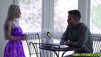 Haley spades crawls down her stepdads crotch and whips out his big cock to give him a sloppy blowjob and makes him fuck her wet pussy