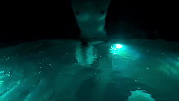 Wife fucks her toy in the hot tub in public