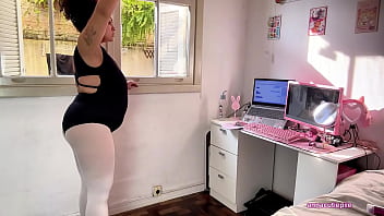 Chubby ballerina farts during ballet training