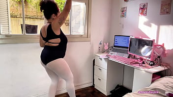 Chubby ballerina farts during ballet training