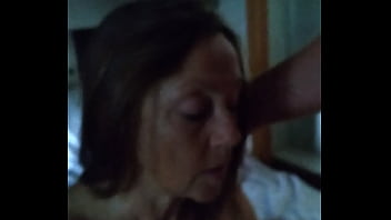 Amateur milf candi annie sucks cock and swallows a mouthful of cum from a fan in her rv