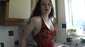 Tilly plays with herself in the kitchen