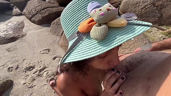 Risky public blowjob petite latina’s natural tits get soaked in cum