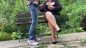 Perverted mother in law made me cum on her clothes in the park