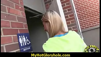 White milf sucking and licking a black cock 15