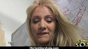 Ebony teen cleaning all the cocks at gloryhole 19