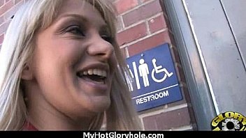 Ebony teen cleaning all the cocks at gloryhole 19