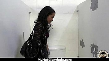 Ebony slut fucks a white gloryhole cock in her first interracial scene 20