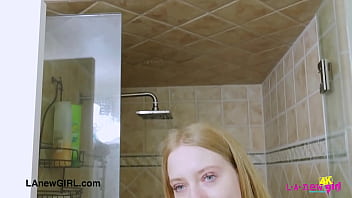 Runway ready blonde enjoys a sensual bath
