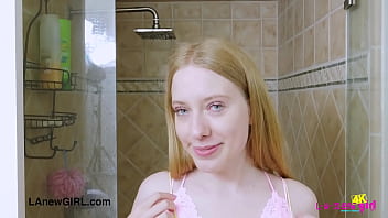 Runway ready blonde enjoys a sensual bath