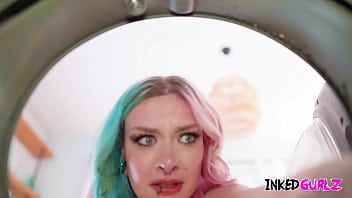 Inked gurlz a tattooed girl get anal by the washing machine