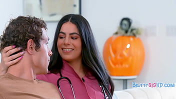 Grumpy older step sis becomes horny halloween treat