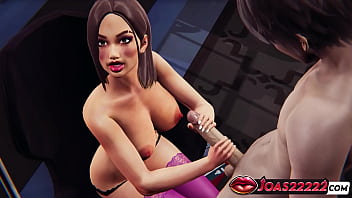 Milf with huge boobs in animation exclusive tongue cock lick handjob while sitting and cumshot mouth fuck in honey select 2