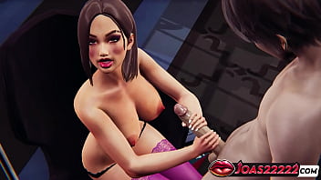 Milf with huge boobs in animation exclusive tongue cock lick handjob while sitting and cumshot mouth fuck in honey select 2