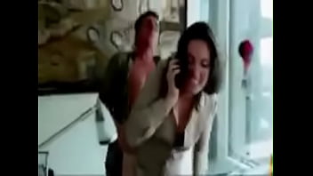 Brunette doggystyle office phonecall