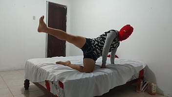 American man with small and ugly penis tries to masturbate his penis with an inflatable plastic