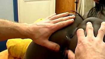 Black babe can't stop smiling while getting manhandled by two white guys