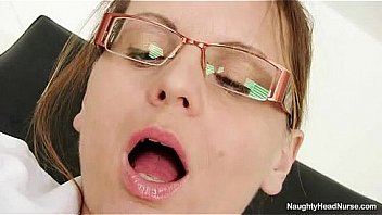 Hairy mom wears glasses and nurse uniform