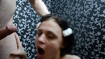 This bitch really likes sucking cock and takes it deep into her throat