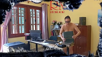The naked secretary is cleaning up the office voyeur camera