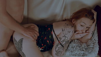 Watching tv with redhead stepmom turns into hardcore pussy pounding on the couch