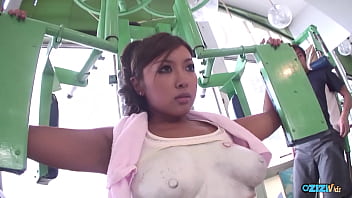 At the gym several men engaged in sexual intercourse with her pubic hair and fondled her large natural breasts