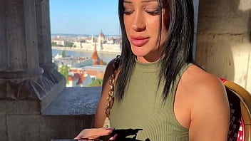 Brunette tourist with an angel face sucks my cock in the park