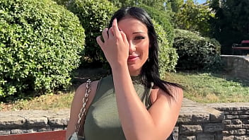 Brunette tourist with an angel face sucks my cock in the park