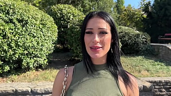 Brunette tourist with an angel face sucks my cock in the park