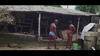 African mummy was bathing and her neighbor came to peep at her and they fucked hard