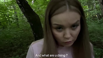 A naughty chick fucks in the forest on the meadow and in public places