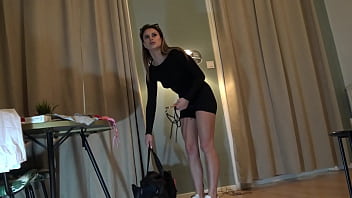 Sexy White Dress Of A Hot Brunette Babe On High Heels Shows Tight Pussy Under Dress With Panties thumbnail