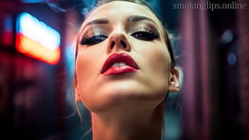 Smoke fetish smoking girl red lipstick ai movie