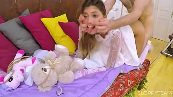 Ahegao tongue pulled and round big butt doggystyle bubble butt bride