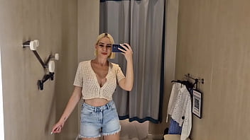 Spying on a blonde with a big ass no panty in a public