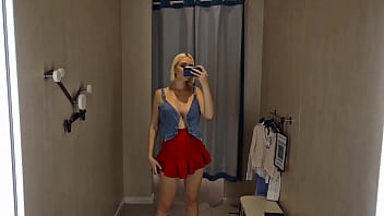 Spying on a blonde with a big ass no panty in a public