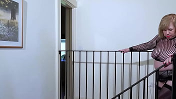 British milf auntie trisha solo stair play oldnanny