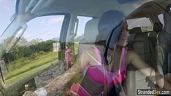 Teen nadia flashes cars with her tits to get a free ride