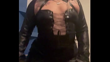 Wearing black vinyl look