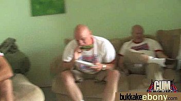 Ebony slut gets an interracial group sex 25