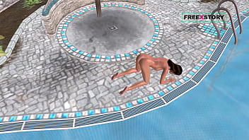 An animated 3d porn video of a cute girl standing in doggy style and masturbate with corn