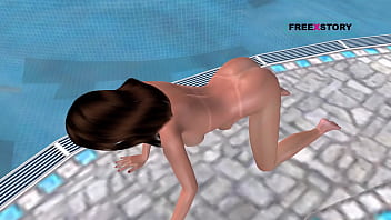 An animated 3d porn video of a cute girl standing in doggy style and masturbate with corn