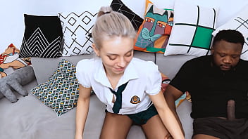 Katty fox wearing pantyhose gets fucked by black and white guy in a mfm threesome