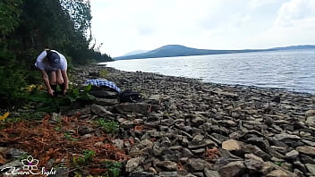 Big tits girl fingering pussy outdoor