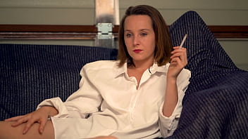 Brunette smoking tease – blouse & blue cosplay hair