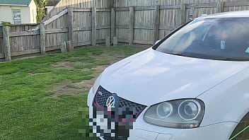 Trashy milf slut pees on the grass in front of other campers at the beach